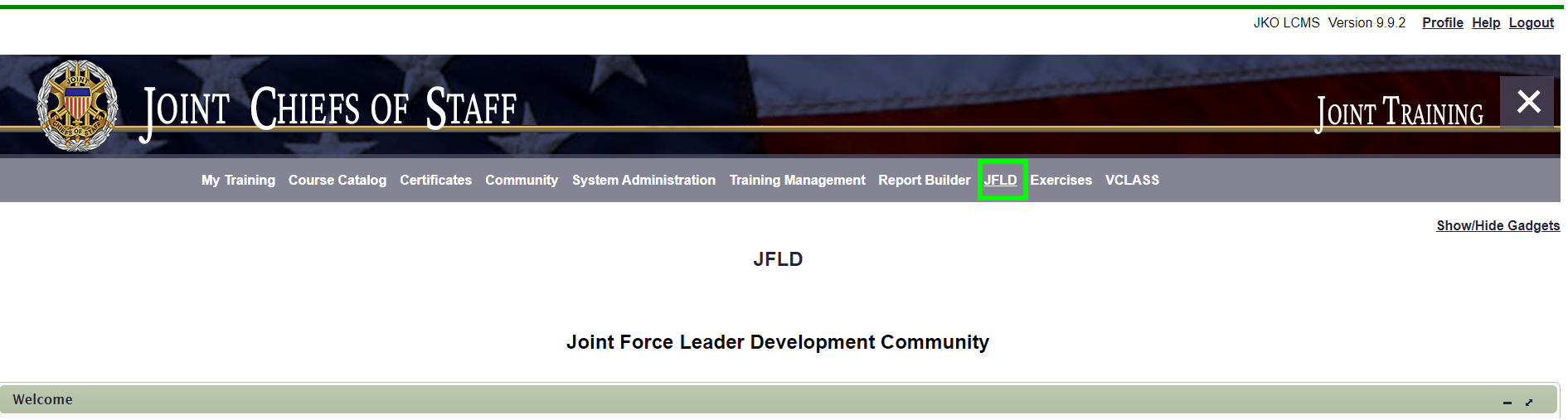 Joint Force Leader Development tab inside JKO. Joint Force Leader Development tab inside JKO.