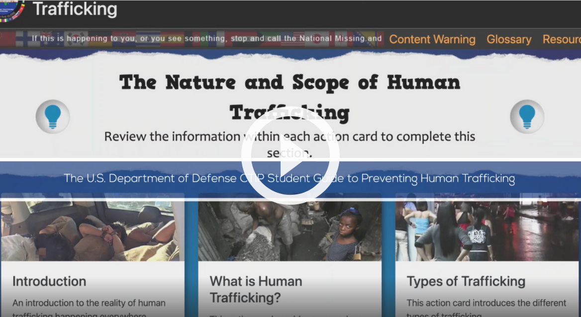 Partnering to protect DoD kids A video highlight of the innovative e-learning course protecting DoD kids from human trafficking.