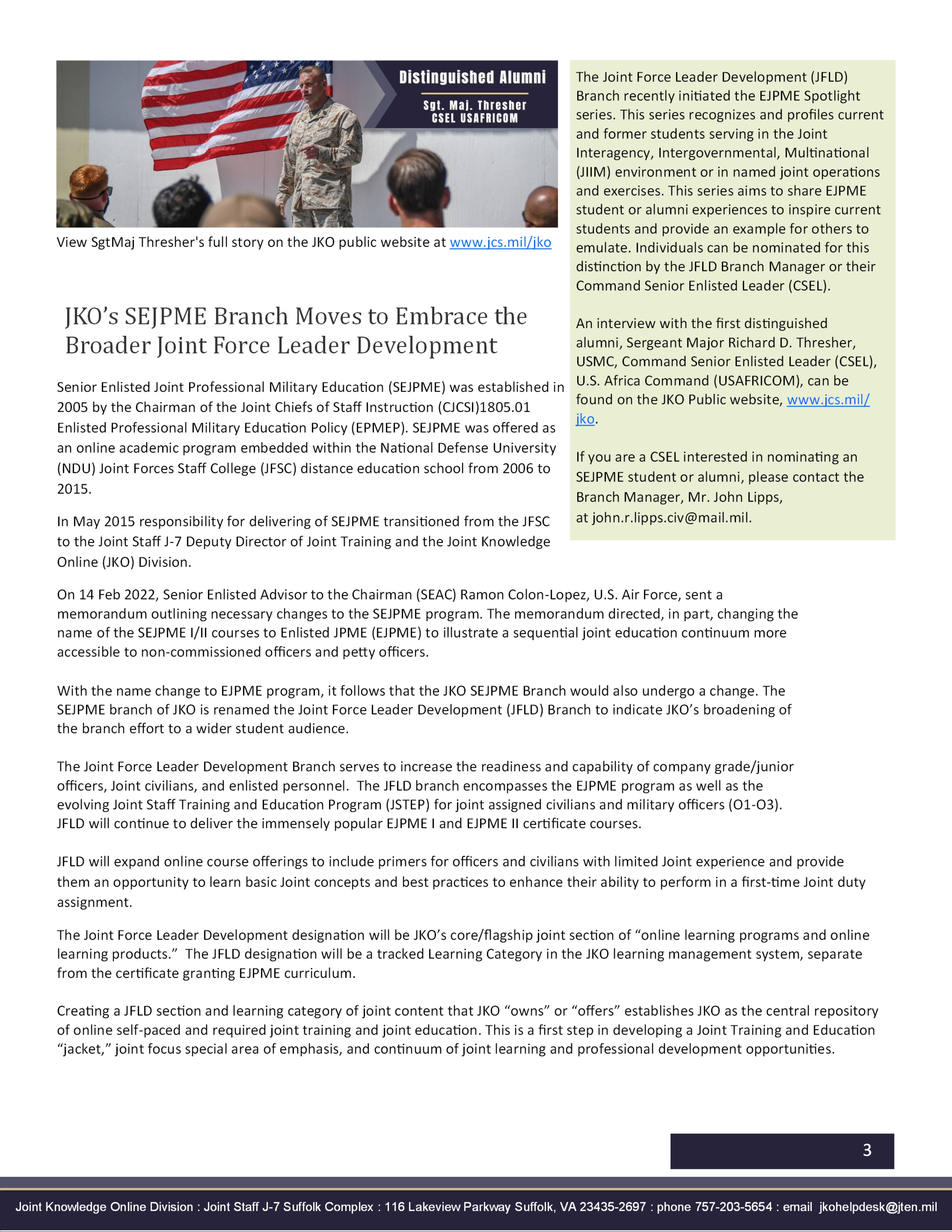 Latest News Articles Newsletter Joint Knowledge Online JKO