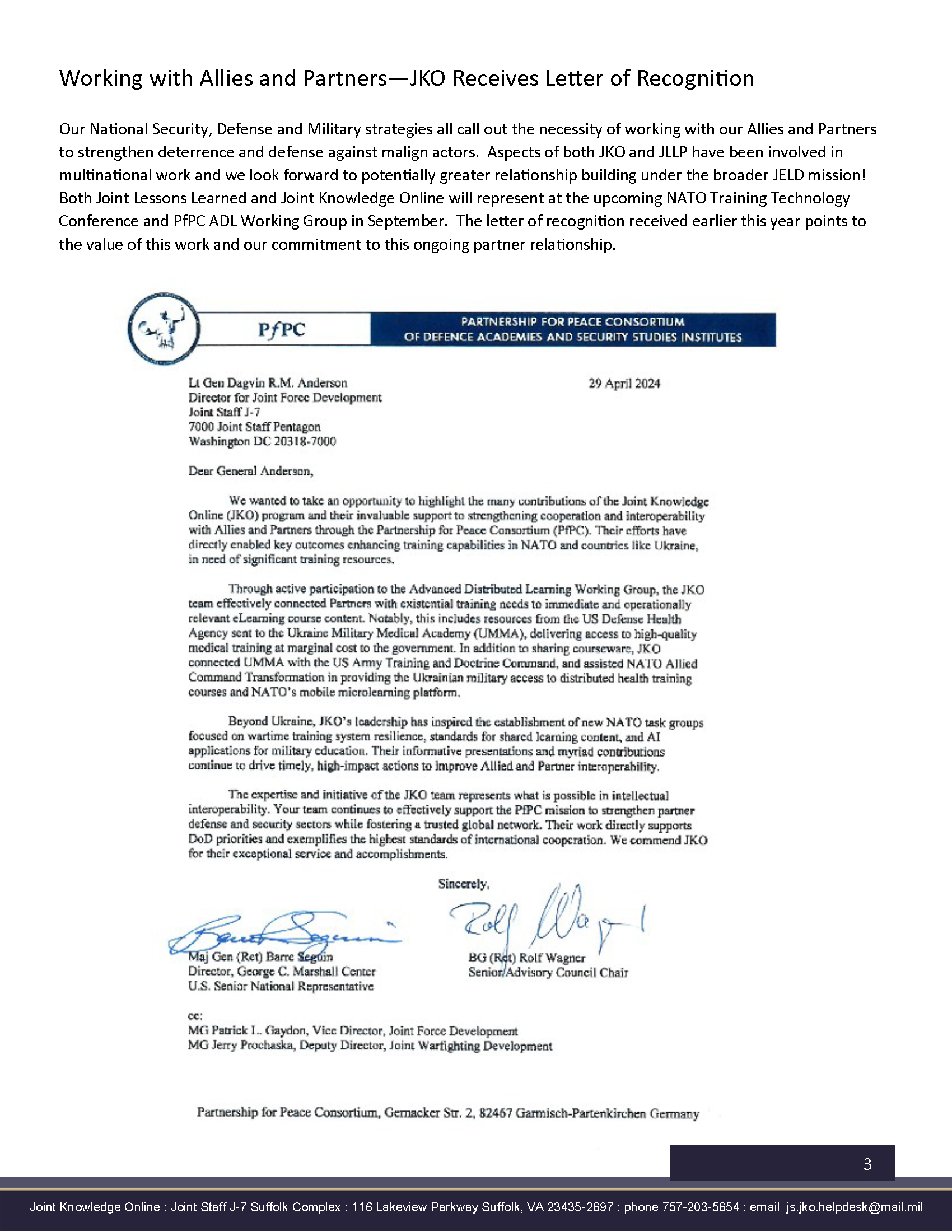 Latest News Articles Newsletter Joint Knowledge Online JKO