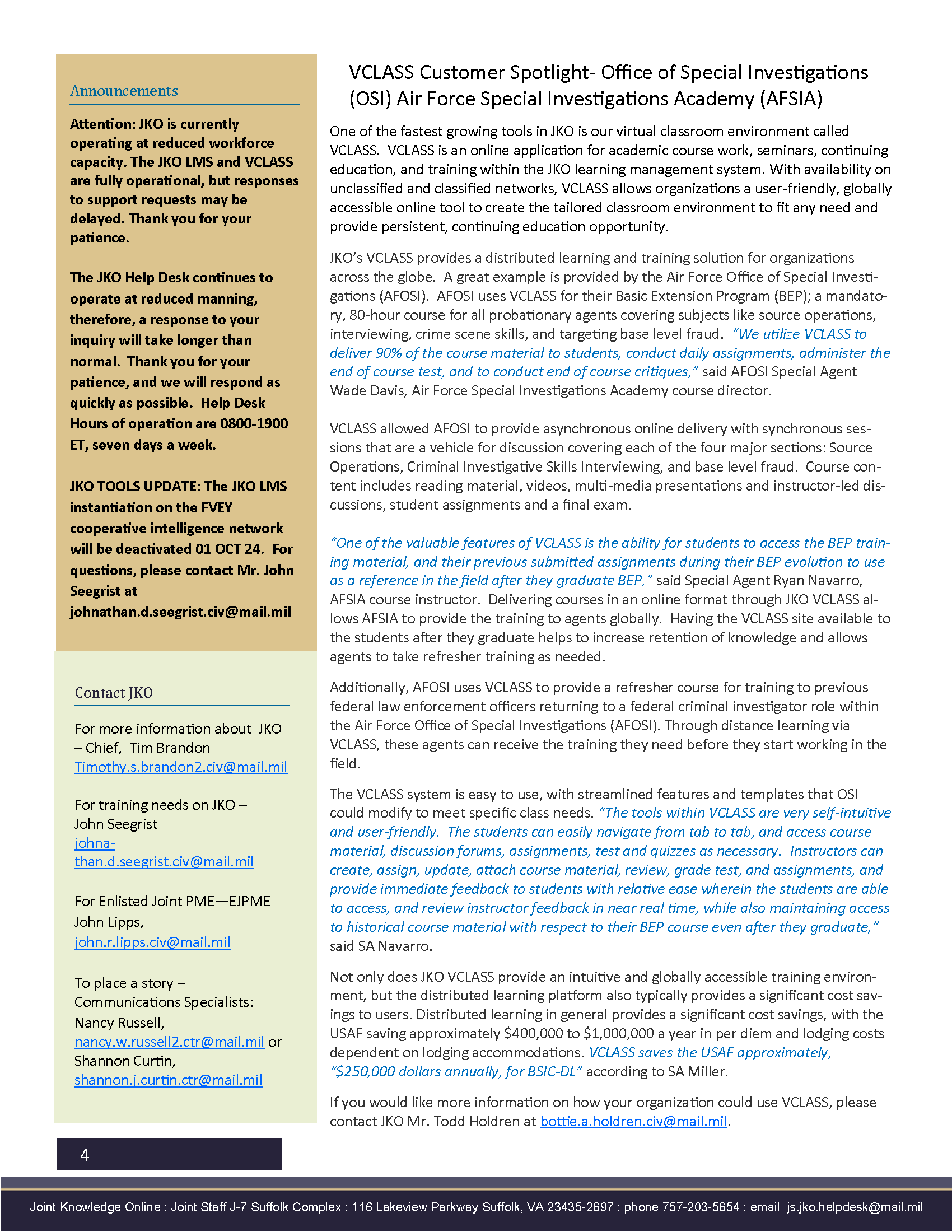 Latest News Articles Newsletter Joint Knowledge Online JKO